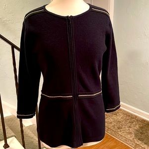 Navy Doncaster cardi with metallic details, wear open or zipped